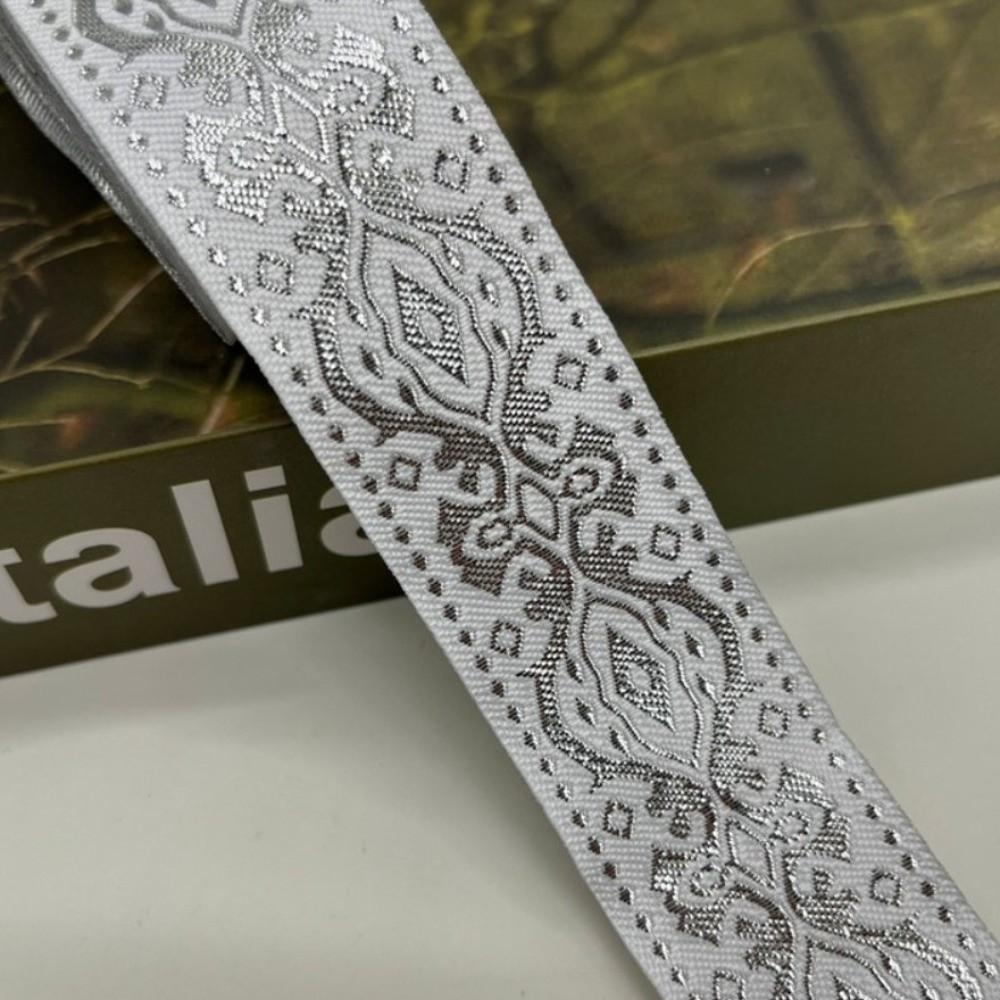 Silver Glitter Embroidery Ribbon Trim Vintage Ethnic Traditional Chinese Pattern Jacquard Embroidery Trim Boho Floral