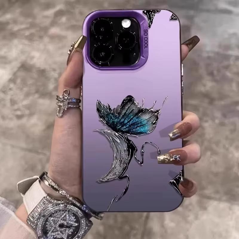 Dark Blue Butterfly Art Phone Case for iPhone 17 16 15 14 13 12 11 Series Pro Max Plus