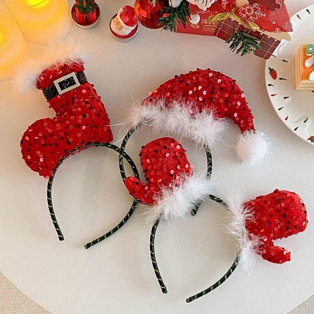Red Christmas Hat Hair Hoop Festival Merry Christmas Headbands Cute   Party Favors