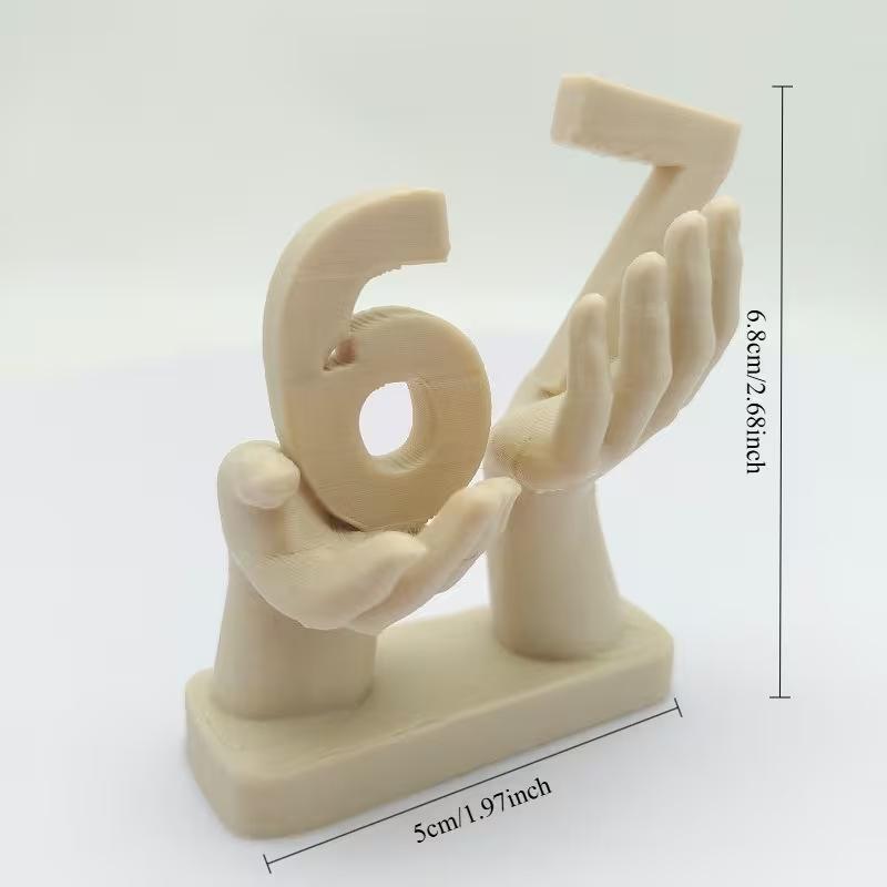 3D Printed Figurine Holding Digital Italian Brain Rot Math 67, Funny And Funny Meme Figurine Holding Digital 67 Sculpture