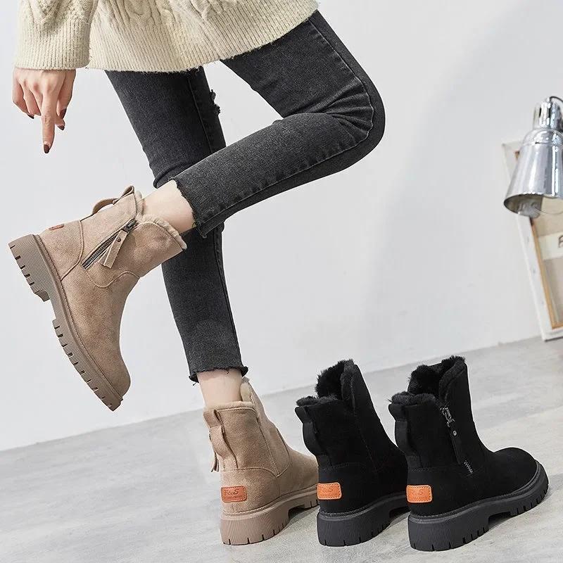 2025 Winter Women's Boots Plush Warm Snow Boots High Top Cotton Boots for Women Tassel Zipper Ankle Boot Botas De Mujer