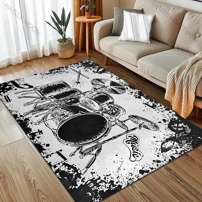 Alfombra Creativa con Estampado de Batería de Varios Tamaños para Sala de Estar, Dormitorio, Mesita de Noche, Mesa de Sofá, Felpudo, Alfombra Decorativa para el Hogar, Tamaño Grande