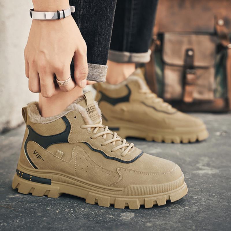 Winter Leder und Samt Verdickte Herrenstiefel Vielseitige Dicksohlige Warme Stiefel Lässige Herrenschuhe