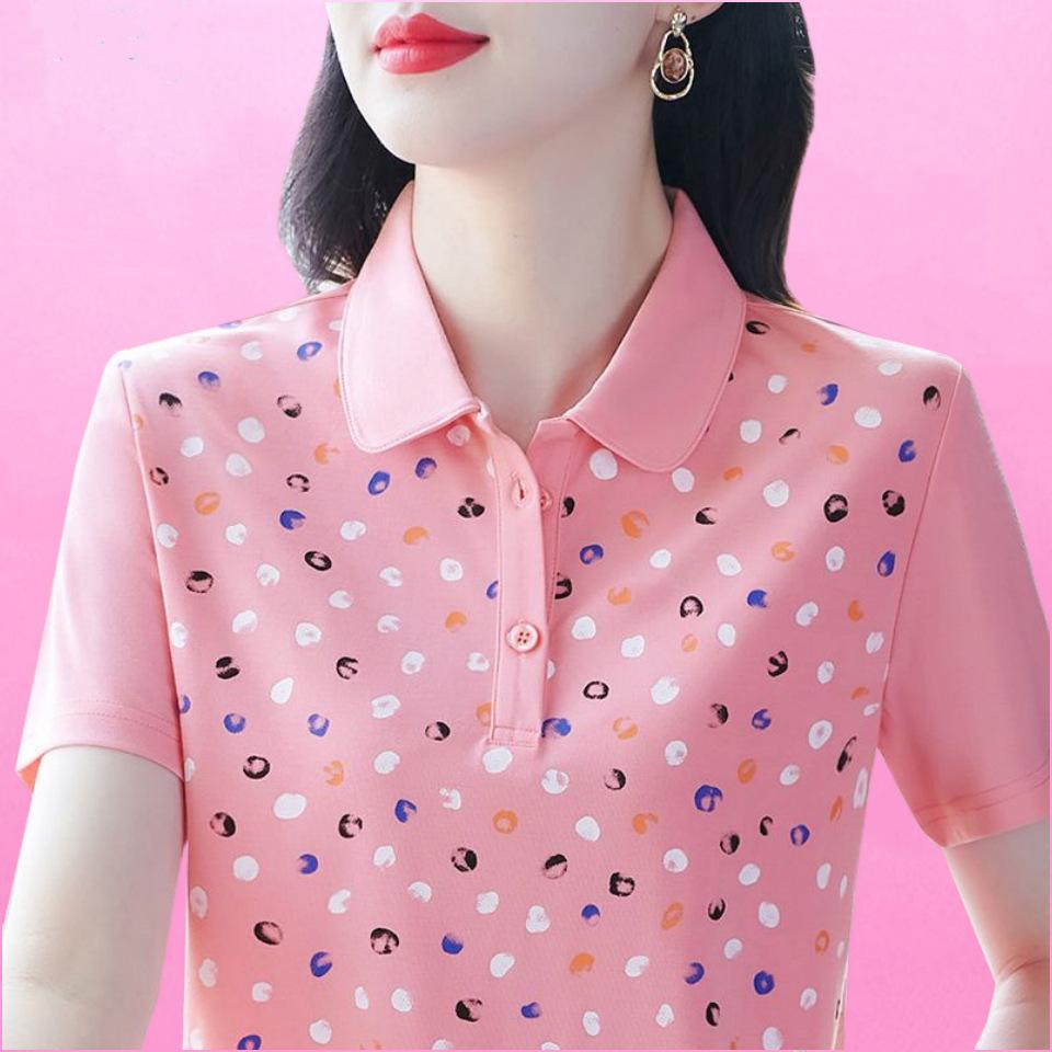 Mom's Large Size Loose Slim-fit T-shirt for Women's Latest Lapel Casual Short-sleeved T-shirt for Women's Summer Polo Shirt