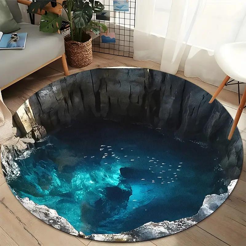Round Rug– Deep Pit Trap Print Floor Mat for Entry, Living Room or Bedroom Fun Decor