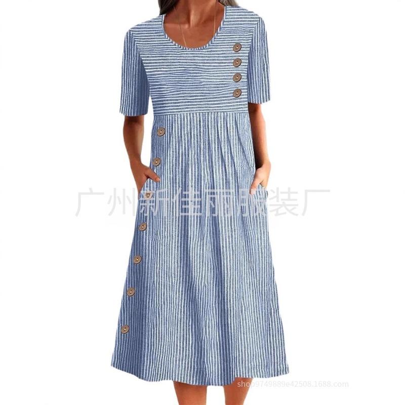 European Style Plus Size Women Clothing Print Button Maxi Dress