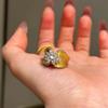 Elegant French Vintage Brushed Butterfly Ring for Women Full Diamond Two Tone Gold Carved Texture Fashion Jewelry