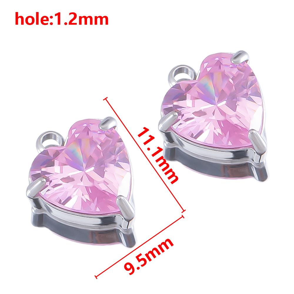 5pcs Stainless Steel Zircon Heart Pendants Base Clear Crystal Charm Beads with Hole for Necklace Making DIY Ear Jewelry Findings