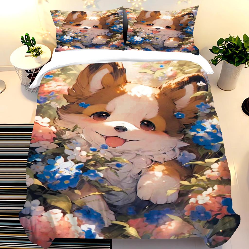 Cute Dogs Bedding Set for Children Bedroom Polyester Various Sizes Decor Ultra Soft Comfortable Cartoon Baby Set