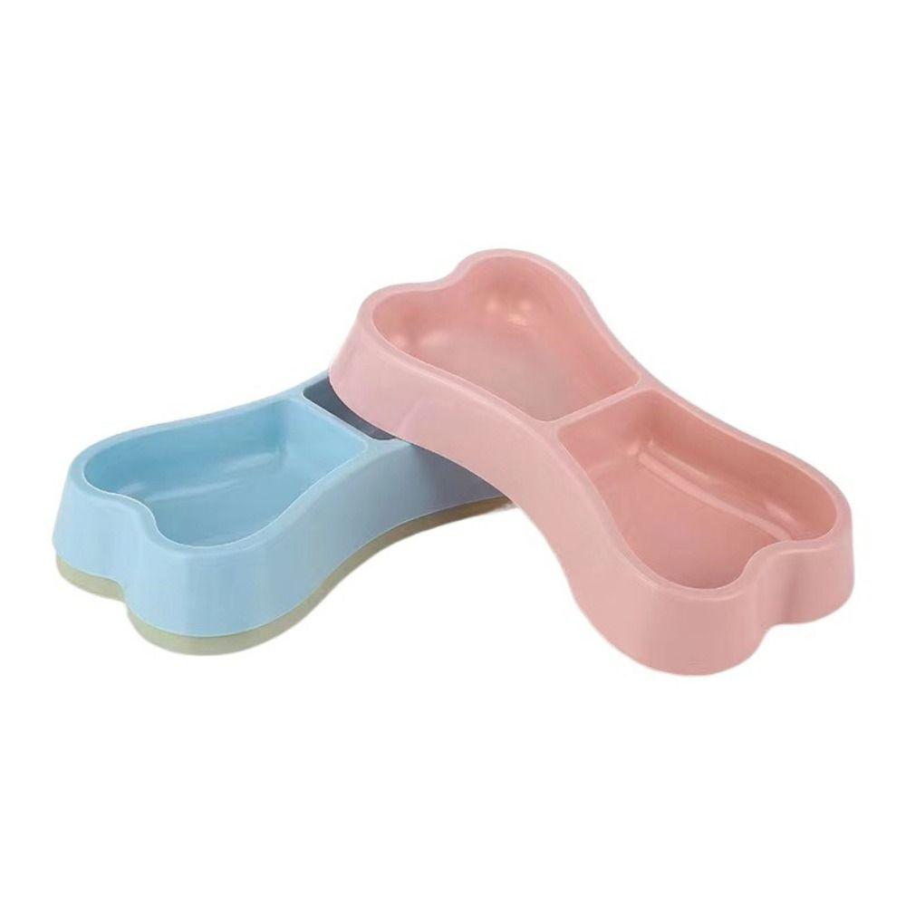 Plastic Bone Shape Cat Double Bowl Anti Rollover Cat Feeding Bowl Cat Food Drinking Tray  Indoor
