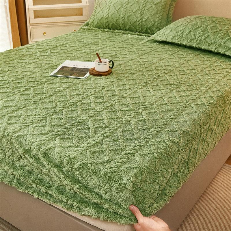 Bonenjoy Plush Bed Sheet for Winter Warm Bed Cover Queen/King Size Coral Fleece Thick Fitted Bed Sheet Drap Housse 180x200cm