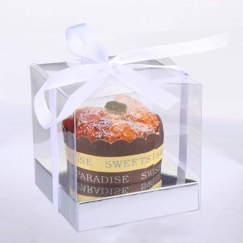 Cabilock 24-Piece Mini Cake Box, Clear Plastic Cookie Muffin Dome Box with Moon Cake Ribbon, 9cm Silver, for Wedding, Birthday, or Party Favor