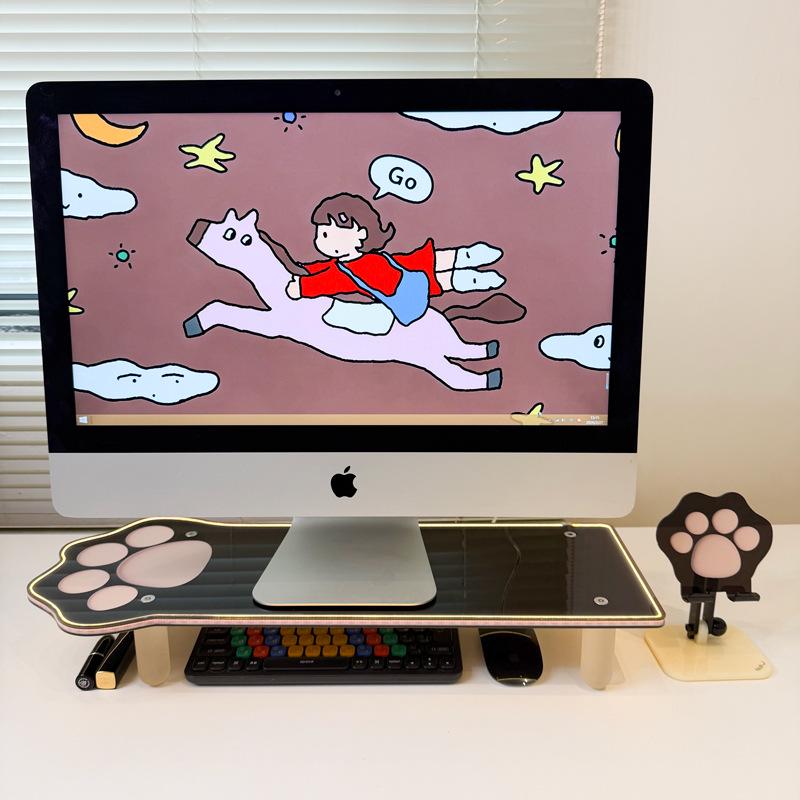 Luminous Cat Paw Acrylic Monitor Riser & Storage Shelf