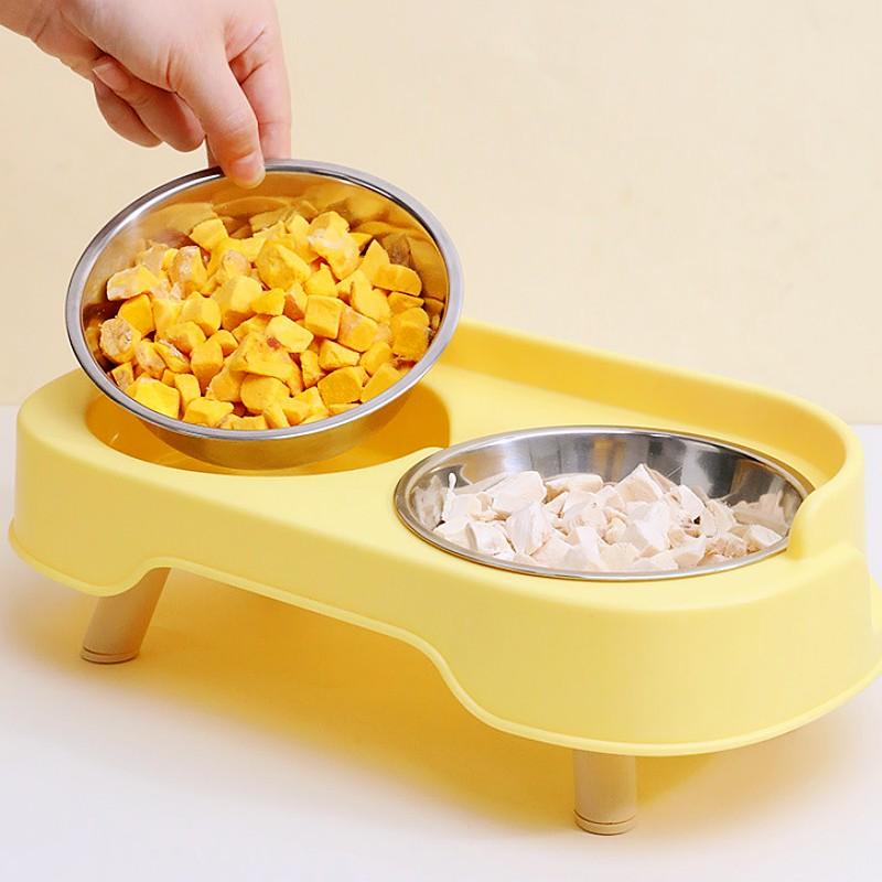 Dog Bowl Stainless Steel Dog Food Bowl Double Bowls for Dogs Feeding Neck Protector Pet Feeder Detachable Feeder Cat Water Bowls