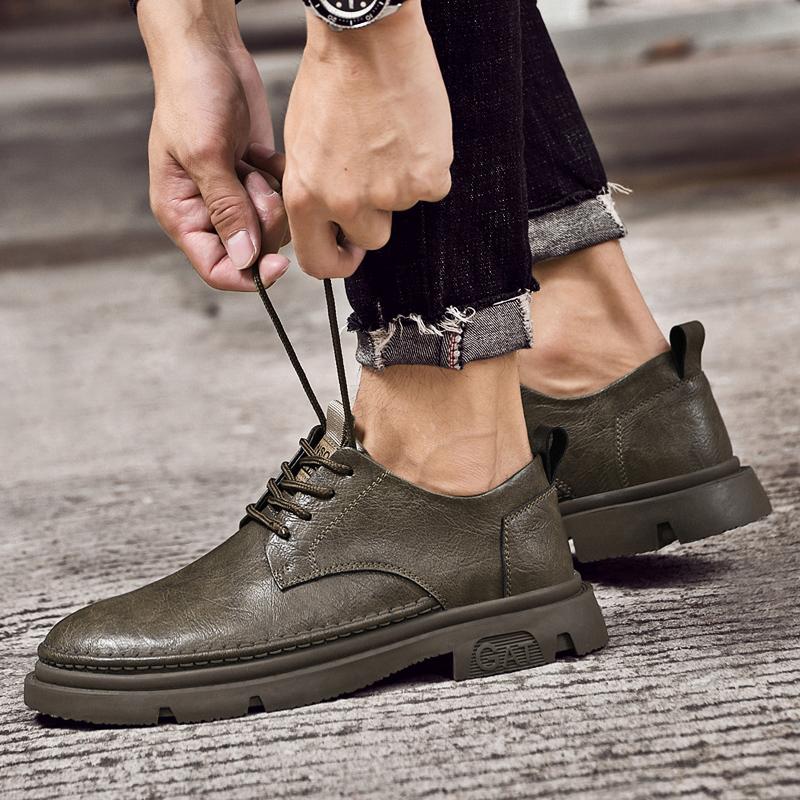 Pantofi de lucru casual cu talpă groasă, cu șireturi, cu vârf jos, de înaltă calitate pentru bărbați, pantofi de gală din piele casual confortabili pentru bărbați