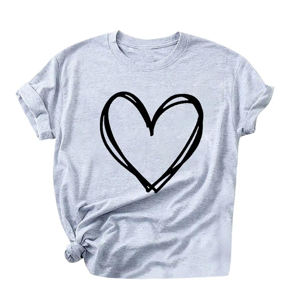 Womens Fashion Women Valentine's Day Print Sleeve T-shirt Novelty Graphic Summer Savings Clearance Summer Tops for Streetwear