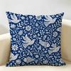 Indigo Blue Block Birds Animals Cushion Cover Durable Hypoallergenic Organic Linen Short Pillow Cover Washable