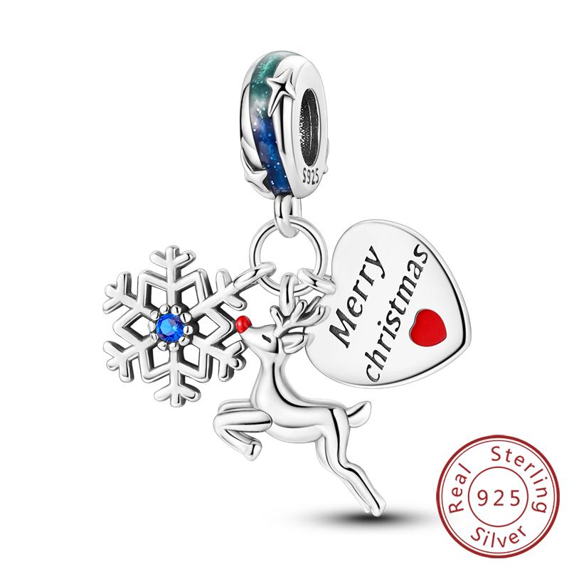 Christmas Series Charms Beads Copper Christmas Tree Snowman Elk Charm Fit Original Bracelet Pendent Women Jewelry