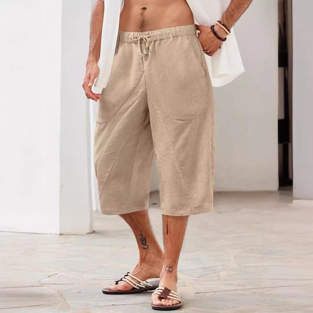 European and American Men's Cotton-Linen Multi-Pocket Beach Shorts (2024 Edition)