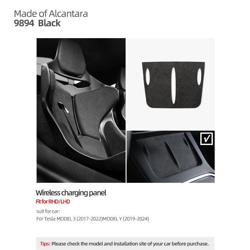 For Tesla 2018- Model 3 Highland Y Juniper Made of Alcantara Wireless Charge Panel Trim Sticker Cup Mat Car Interior Accessories