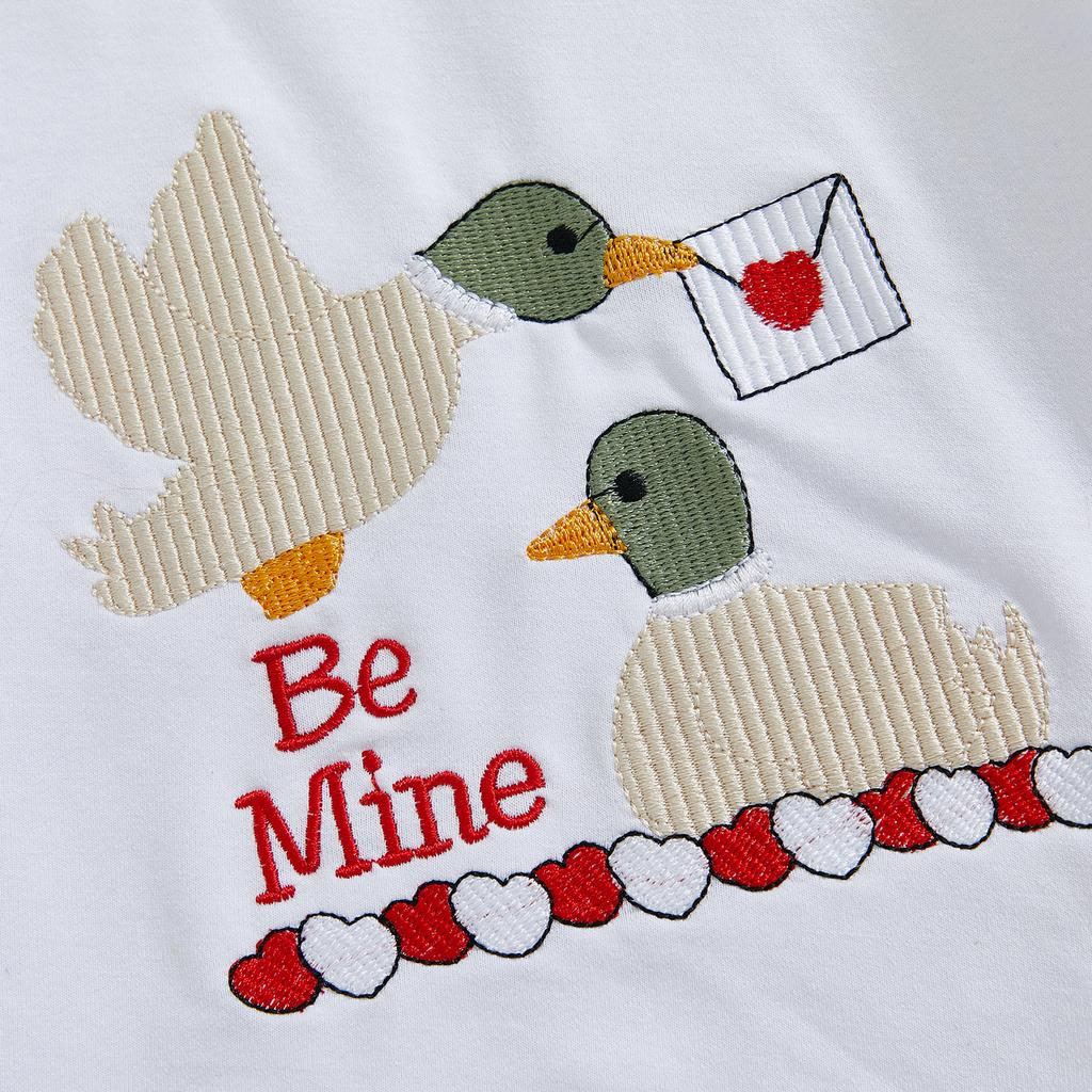 Baby Valentinstags-Outfit Entenstickerei Langarm-Sweatshirt und Elastische Hose Set für Neugeborene Säuglingskleidung