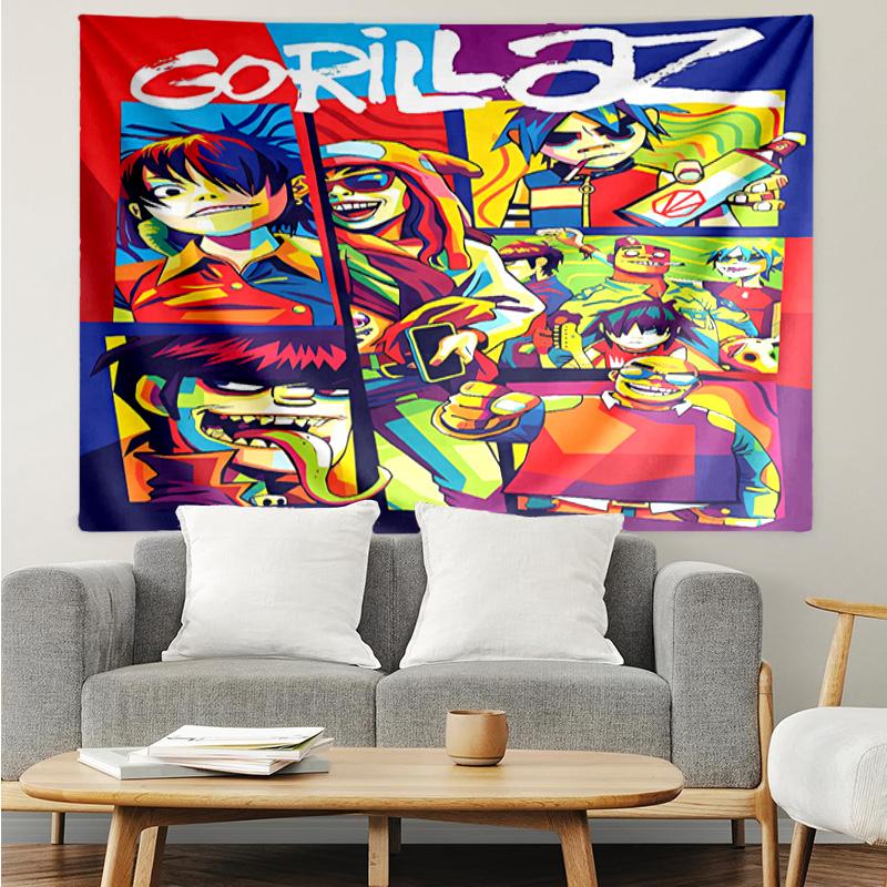 G-Gorillaz Band Tapestry for Bedroom Aesthetic Classroom Tapestries Wall Hanging for Living Room Dorm Office,Ideal Creative Gift