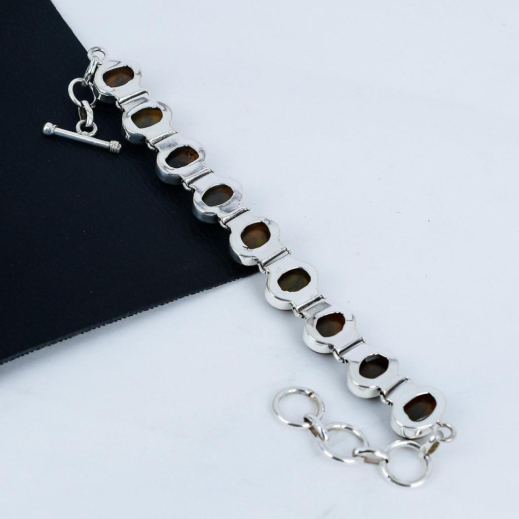 Natural Yellowe Flash Labradorite Gemstone Handmade 925 Sterling Silver Bracelet, Yellowe Flash Labradorite Bracelet For Wife , Unisex Bracelet