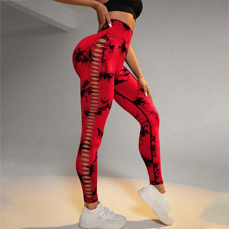 Sporty Tie-Dye High Waist Butt-Lifting Yoga Leggings with Side Cutouts