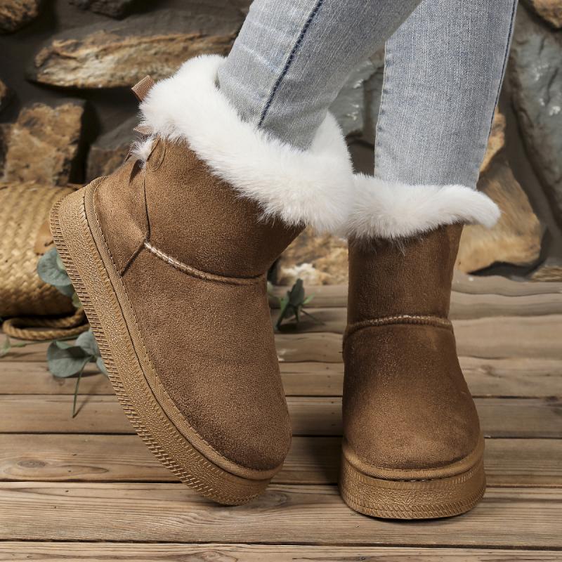 Fashion Sweet Bowknot Decoration Suede Snow Boots Women 2025 Soft Thick Bottom Ankle Boots Women Warm Faux Fur Non Slip Winter Shoes