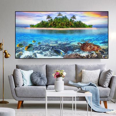 Landscape Island Sea Beach Canvas Painting Animal Turtle Fish Posters and Prints Wall Pictures Living Room Home Decor No Frame No Frame