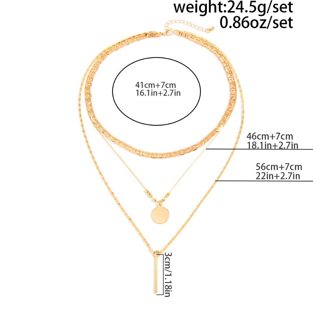 Fashion simple geometric metal Disc & Bar pendant 3 Layers Choker necklaces for women Stainless steel chain party Jewelry Gifts