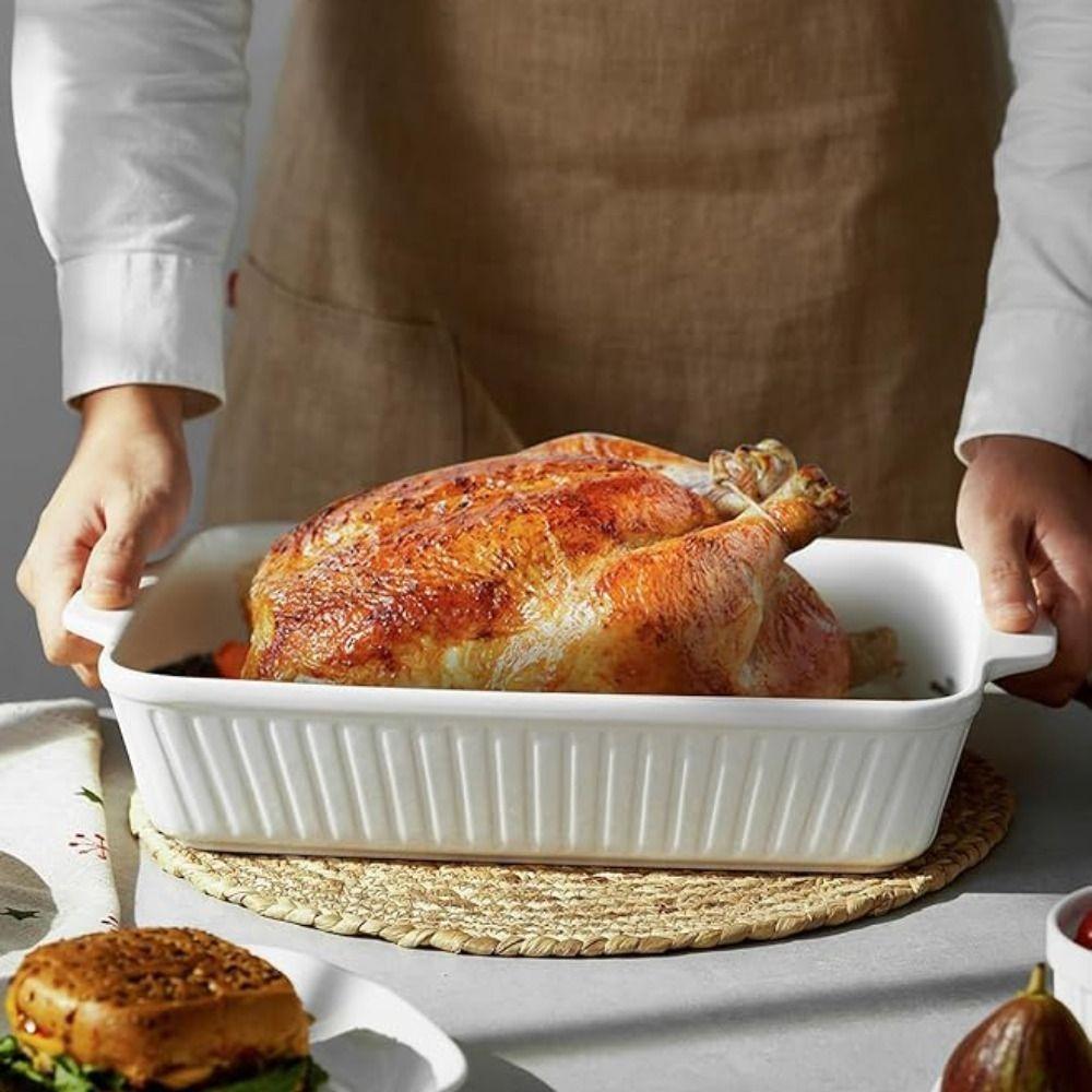Stripe Pattern Baking Dish Deepened Lasagna Pan Durable Ceramic Baking Tray Oven