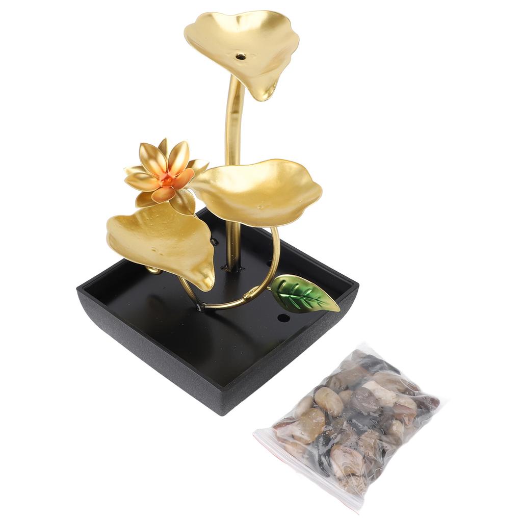 Tabletop Waterfall Fountain 3 Tier Lotus Leaf LED Light Circulating Flowing Water Adjustable Indoor Desk Water Fountain