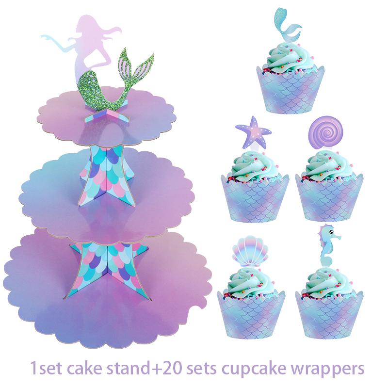 Mermaid Cake Stand Rack Under The Sea Mermaid 1st Birthday Party Decoration Cupcake Holder Girl Little Mermaid Baby Shower Party