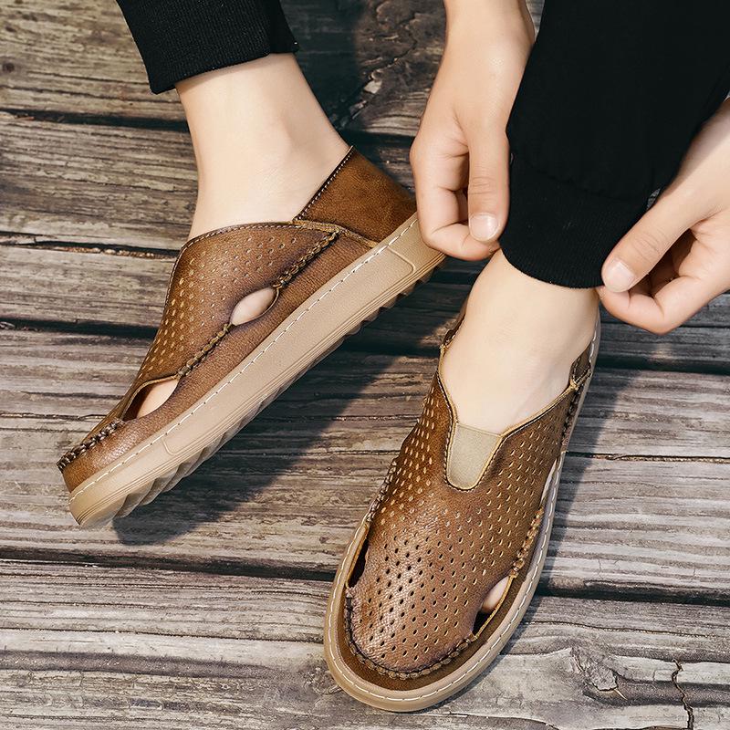 Summer 2026 Lightweight Wide-Toe Slip-On Leather Shoes - Breathable Perforated Soft Sole