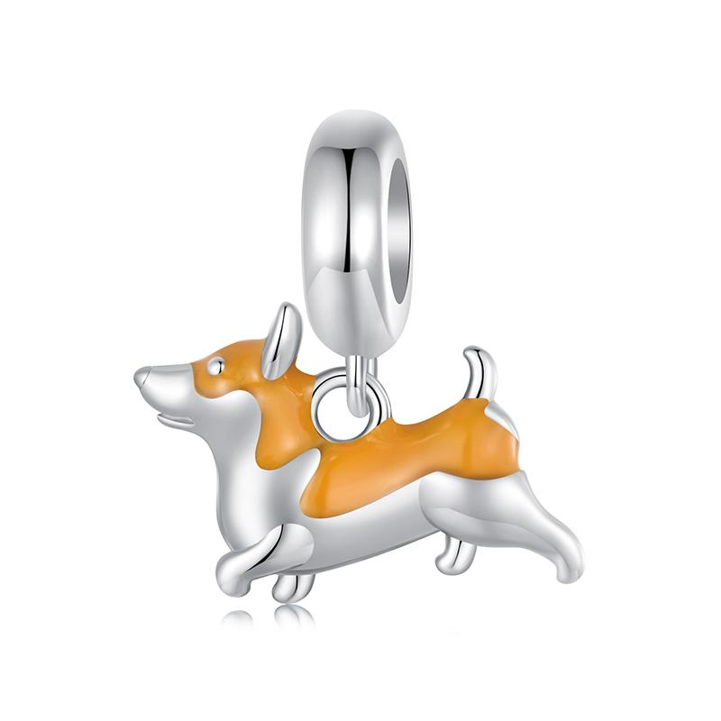 WOSTU 925 Sterling Silver Dog Charms Yellow Corgi Pendant Pink Pet Paw Dachshunds Shih Tzu Dog Dalmatian Bead Fit DIY Bracelet2