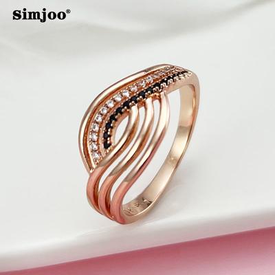 SIMJOO Rose Gold Ring Engraved Black and White Zircon Ring for Women