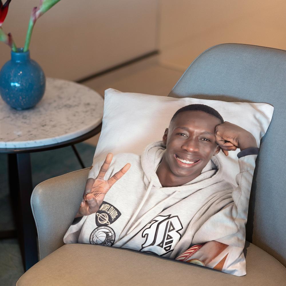 Khaby Lame Helpless brother Cushion Cover 2-in-1 Reversible Plush Pillow Cover | Car/Sofa/Bed | Perfect Gift 12x12Inch