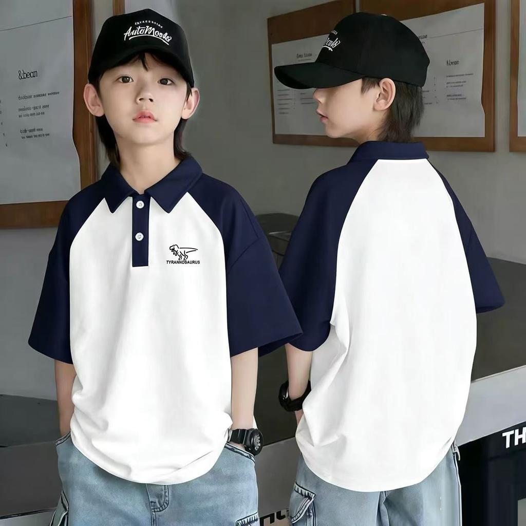 Boys Summer Cotton Polo Shirt Short Sleeve Cartoon Collar Top Cool Kids T Shirt