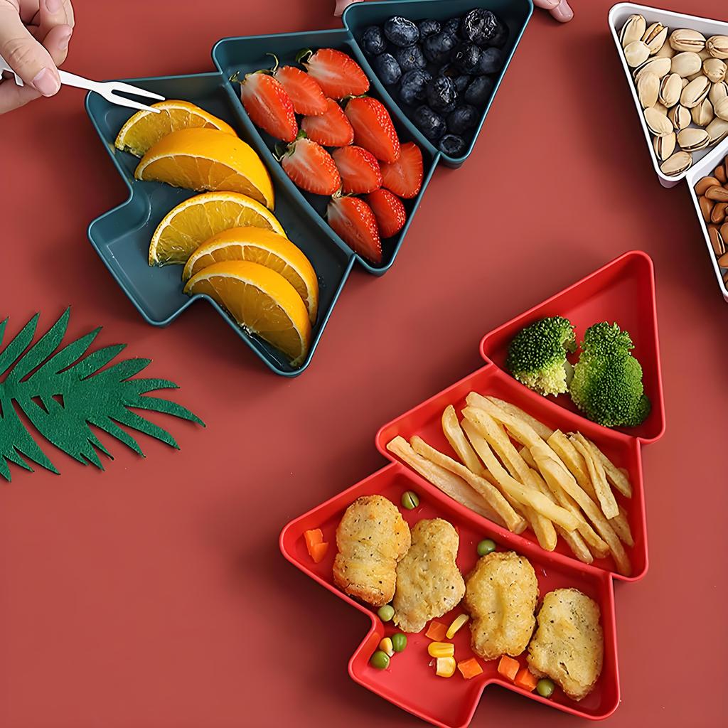 3-Section Christmas Tree Snack Tray | Festive Serving Platter for Nuts Candy Fruits | Holiday Entertaining & Dessert Table