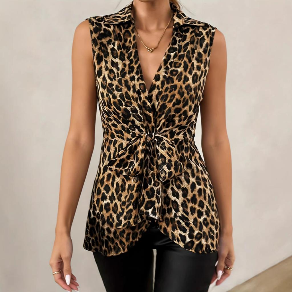 Leopard print vest slim large size summer sleeveless new bottoming shirt foreign style top with suspenders inside and T-shirt outside