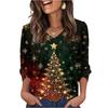 Women's Fashionable Casual Christmas Printed V-neck Top