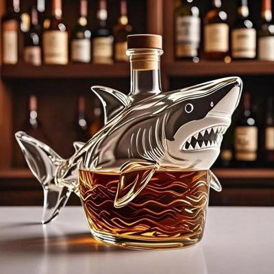 Dispensator decantor whisky 320ml Formă rechin Pahare whisky Decantor Decor casă Statuie animal Sticlă goală băuturi spirtoase Pentru vecin