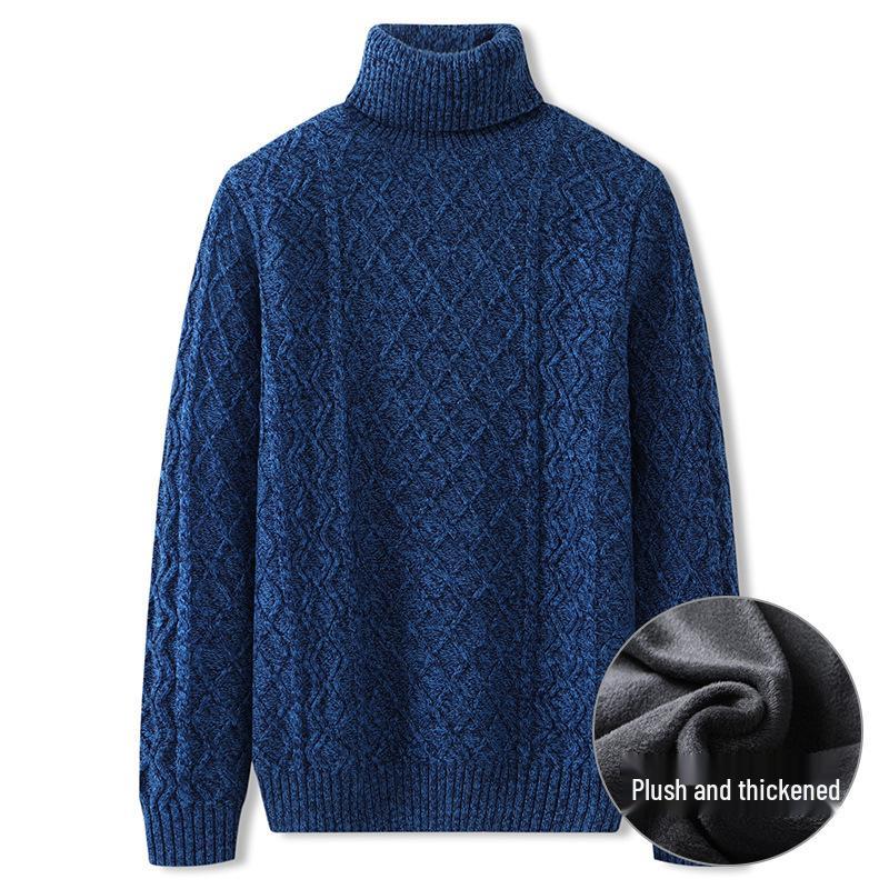 Men's Autumn/Winter 2025 Casual Warm High Collar Chunky Knit Sweater Plus Size Loose Knitwear