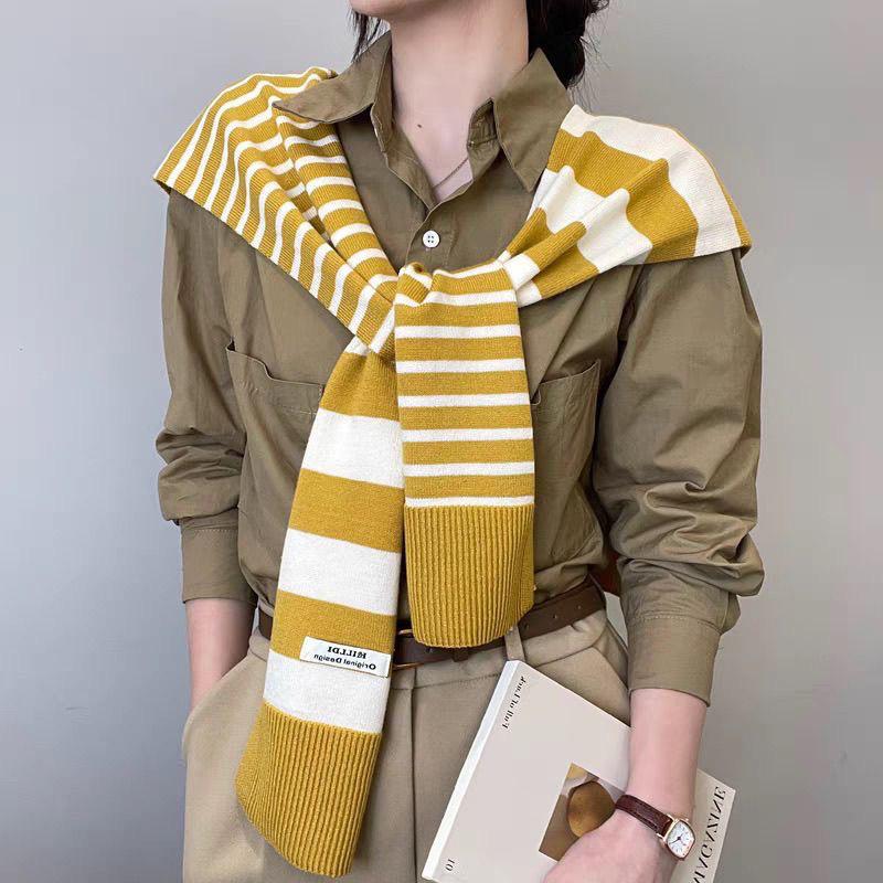 Women's Shawl Knitted Striped Shawl Cross Shawl Blouse Shoulders Fake Collar Cape Knotted Scarf For Women Outerwear