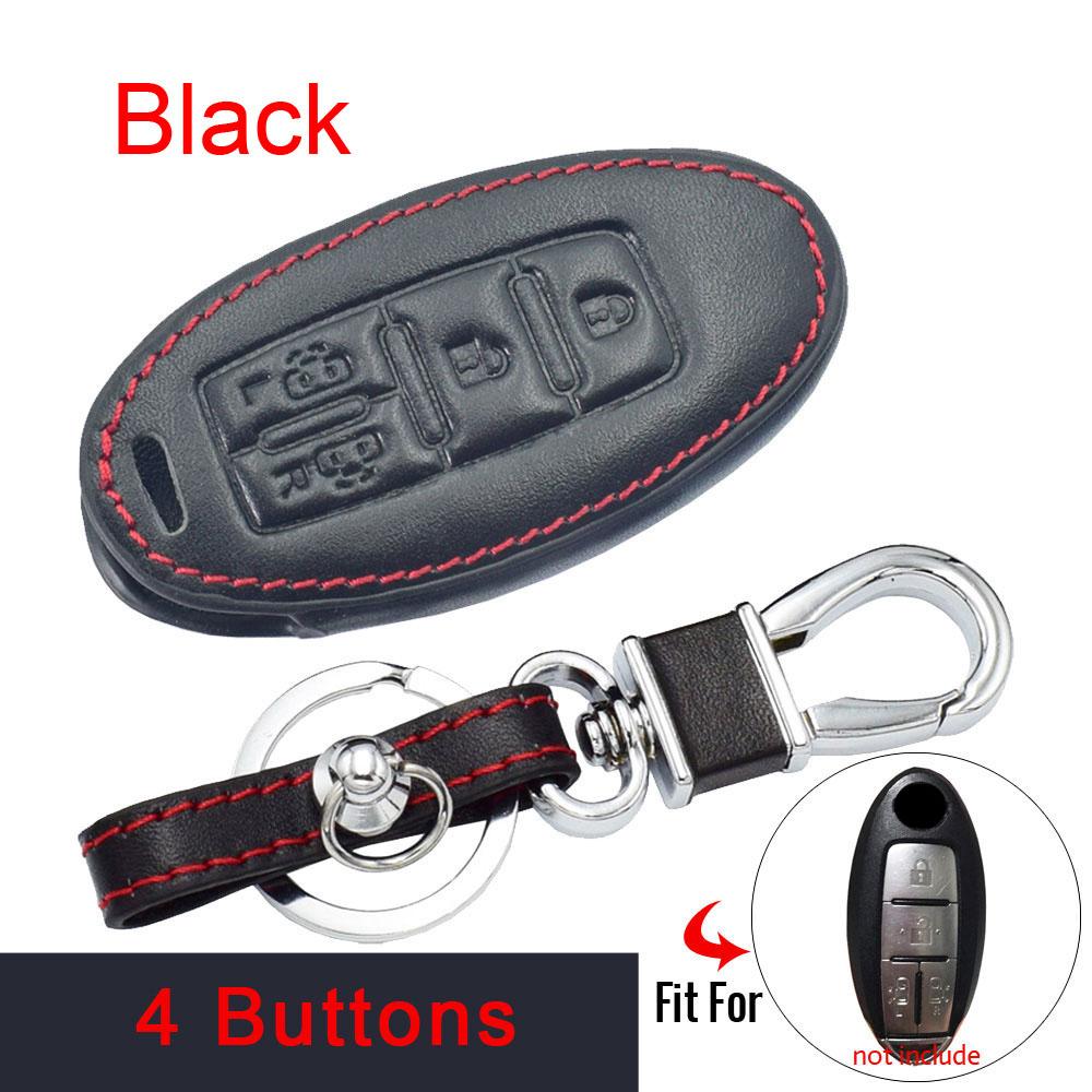 

ATOBABI Leather Car Key Case Keychain For Nissan Serena Elgrand Roox 2020 4 Buttons Smart Keyless Remote Control Protector Cover чёрный