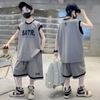Traje sin mangas para niños Niños medianos y mayores Verano Chaleco de verano para niños Pantalones cortos de cinco puntos guapos Conjunto de dos piezas