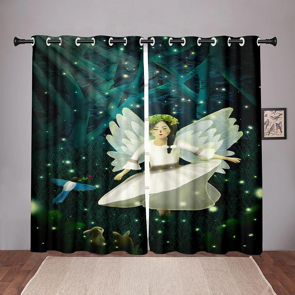 Engel Mädchen Flügel Cartoon Verträumt Kinder Verdunkelungsvorhänge für Schlafzimmer Wohnzimmer Badezimmer Küche Tür Flur Hohe Verdunkelung Neu