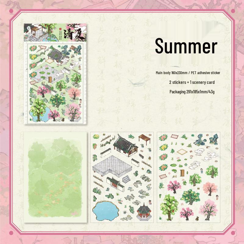 Twilight Jiangnan Four Seasons Landscape Sticker Series: Miniature & Large DIY Painting Stickers (4 Types)