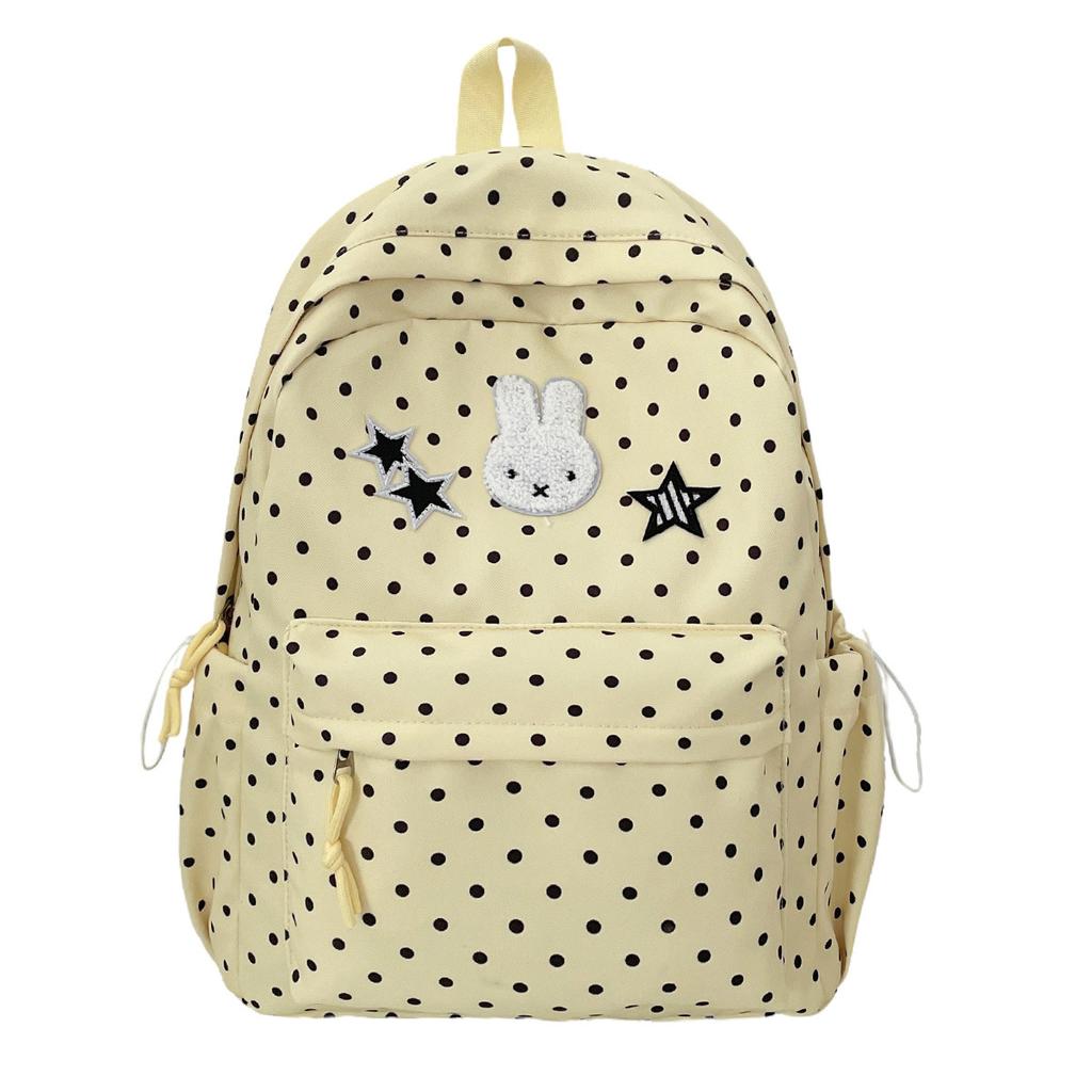 Schoolbag Japanese Cute Polka Dot Backpack Female Student Large Capacity Lightweight Casual Backpack Star Rabbit Cute Double Schoolbag